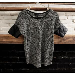 Ann Taylor Women’s knit sweater Faux Leather Sleeve Short Sleeve SIZE Medium EUC